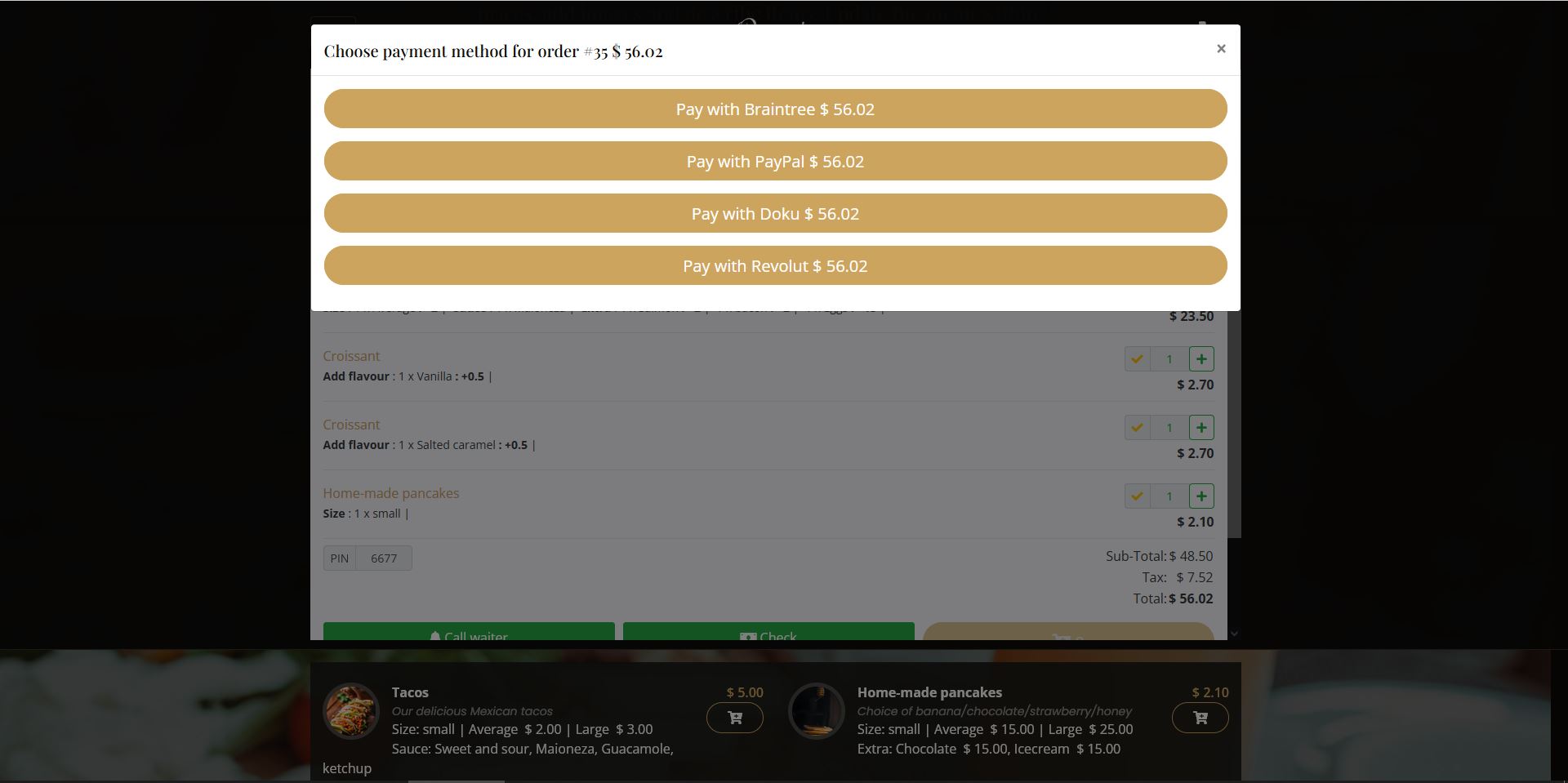Customer payment interface.