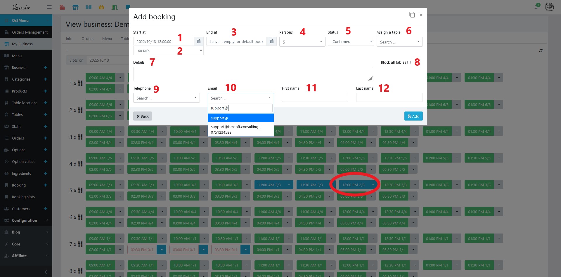 online reservations slots with form